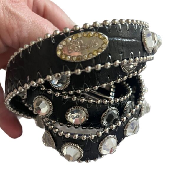 Brielle black belt with large rhinestones silver hardware SIZE M - Picture 2 of 9